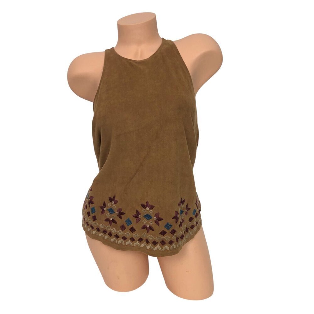 Hollister Faux Suede Embroidered Tank Top Size M Western Aztec Southwestern Boho